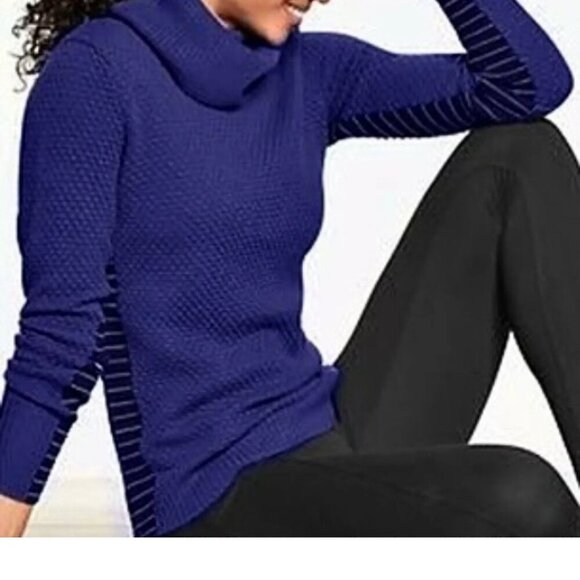 Athleta Merino Extra Fine Wool Sweater- Cobalt Blue & Black, Size Large - Picture 1 of 12